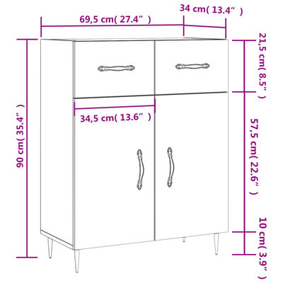 vidaXL Sideboard Grau Sonoma 69,5x34x90 cm Holzwerkstoff