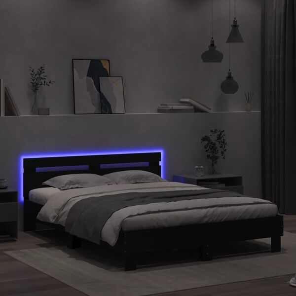 vidaXL Bettgestell mit Kopfteil LED-Beleuchtung Schwarz 140x200 cm