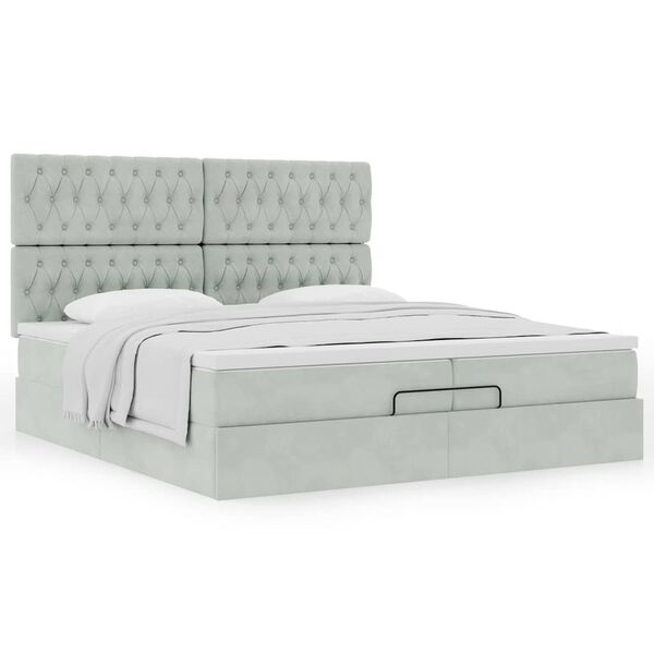vidaXL Ottoman-Bett mit Matratzen Hellgrau 200x200 cm Samt