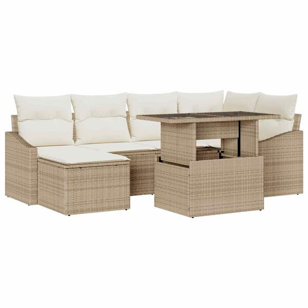 vidaXL Garten-Sofa-Set mit Kissen 7 pcs Beige und Creme