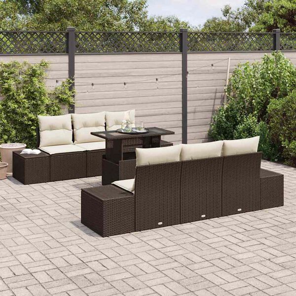 vidaXL Garten-Sofa-Set mit Kissen 7 pcs Braun und Creme