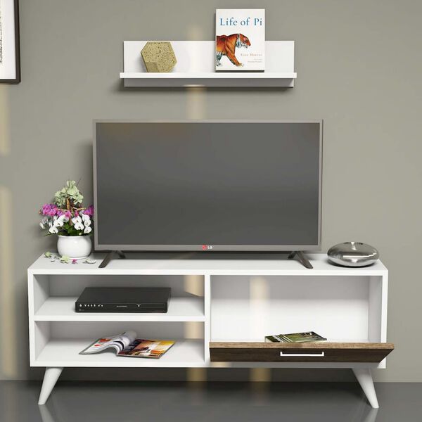 Homemania TV-Schrank Party 120x29,7x48,6 cm Wei&szlig; und Walnuss