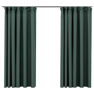 vidaXL Verdunkelungsvorh&auml;nge Haken Leinenoptik 2 Stk. Gr&uuml;n 140x175 cm