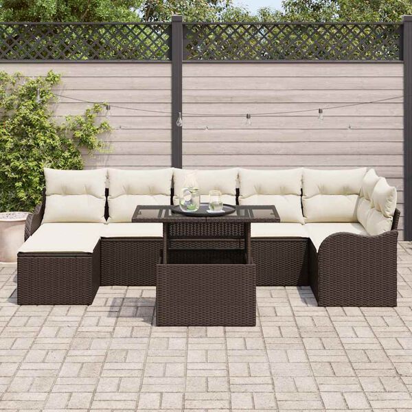 vidaXL Garten-Sofa-Set mit Kissen 8 pcs Braun Poly Rattan