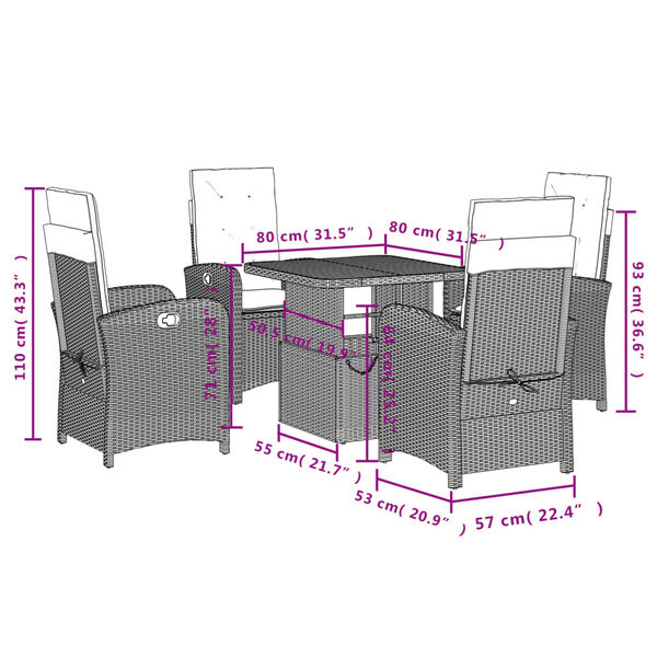 vidaXL 5-tlg. Garten-Essgruppe mit Kissen Schwarz Poly Rattan
