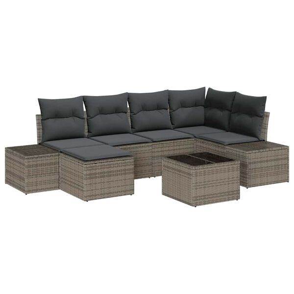 vidaXL Gartensofa-set mit Kissen 7 pcs Grau Poly-Rattan