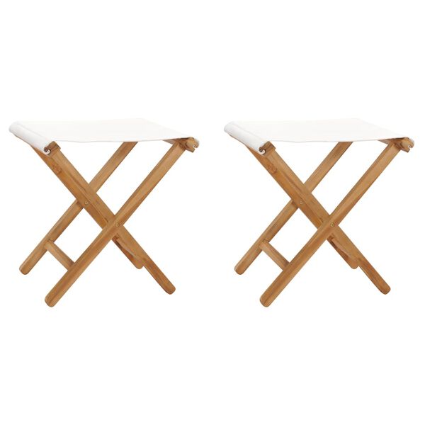 vidaXL Klappstühle 2 Stk. Teak Massivholz und Stoff Cremeweiß