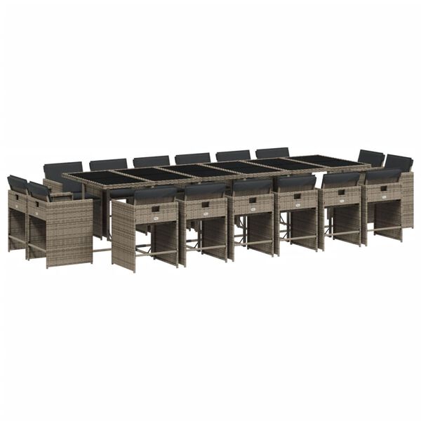 vidaXL 17-tlg. Garten-Essgruppe mit Kissen Grau Poly Rattan