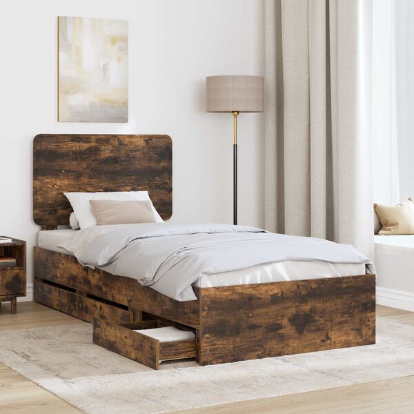 vidaXL Bettrahmen Ger&auml;ucherte Eiche 75 x 190 cm Ingenieurs Holz