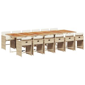 vidaXL 13-tlg. Garten-Essgruppe mit Kissen Beige Poly Rattan