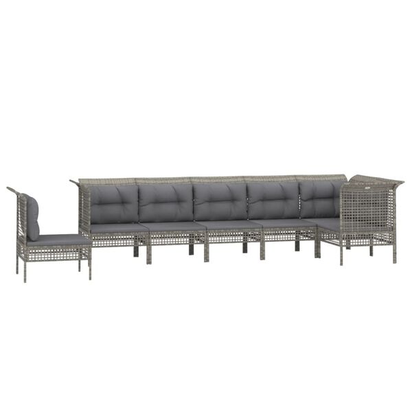 vidaXL 7-tlg. Garten-Lounge-Set mit Kissen Grau Poly Rattan