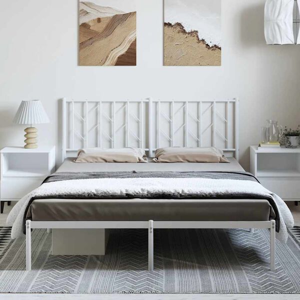 vidaXL Bettgestell mit Kopfteil Metall Wei&szlig; 150x200 cm
