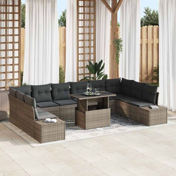 vidaXL Garten-Sofa-Set mit Kissen mit Speicher 11 pcs Grau
