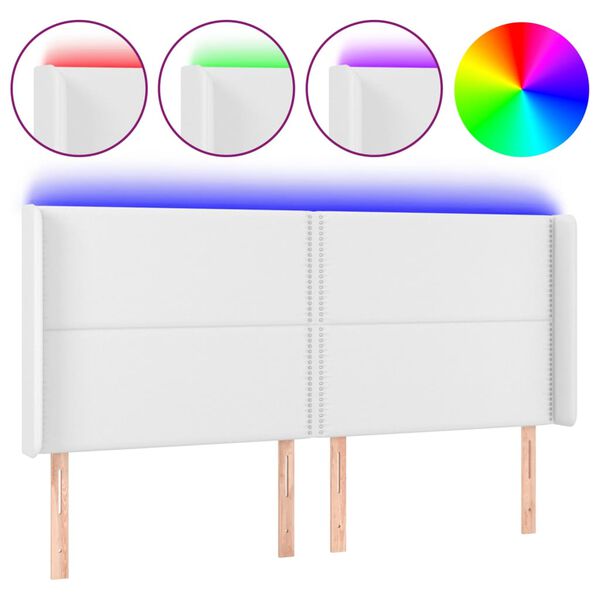 vidaXL LED Kopfteil Wei&szlig; 203x16x118/128 cm Kunstleder