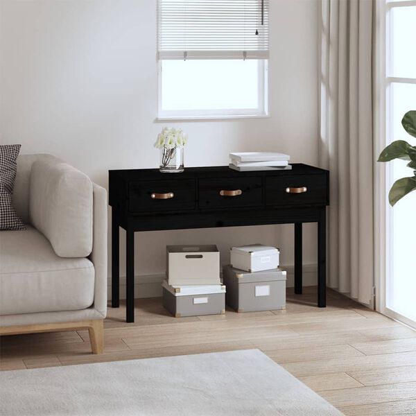vidaXL Konsolentisch Schwarz 114x40x75 cm Massivholz Kiefer