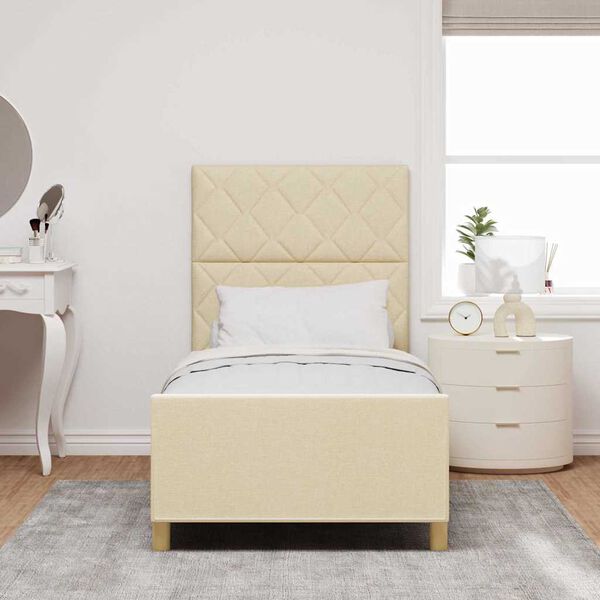vidaXL Bettgestell mit Kopfteil Creme 90 x 200 cm Stoff