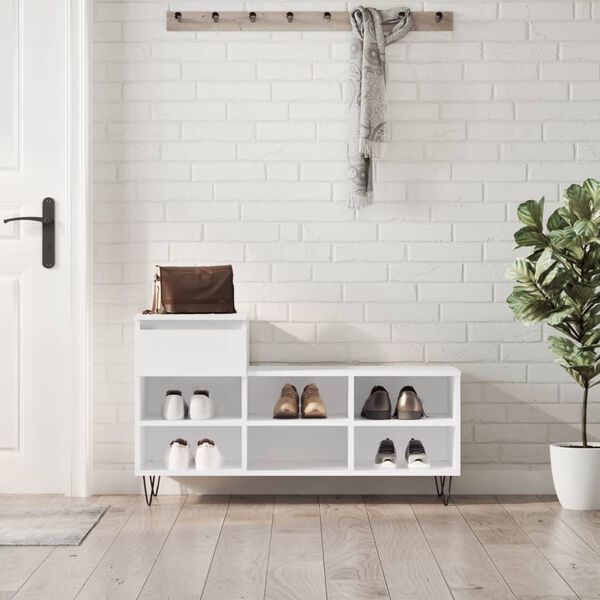 vidaXL Schuhregal Hochglanz-Wei&szlig; 102x36x60 cm Holzwerkstoff