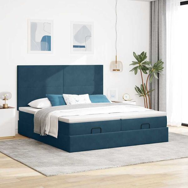 vidaXL Ottoman-Bett mit Matratzen Dunkelblau 200x200 cm Samt