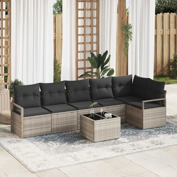 vidaXL Sofa Set mit Kissen mit Speicher 7 pcs Hellgrau Poly-Rattan