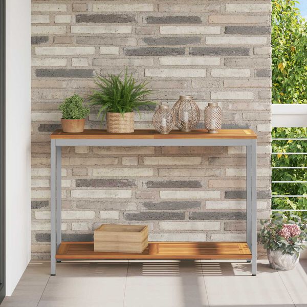 vidaXL Tisch f&uuml;r Outdoor mit Regal Nat&uuml;rlich und Grau 110 x 35 x 75 cm
