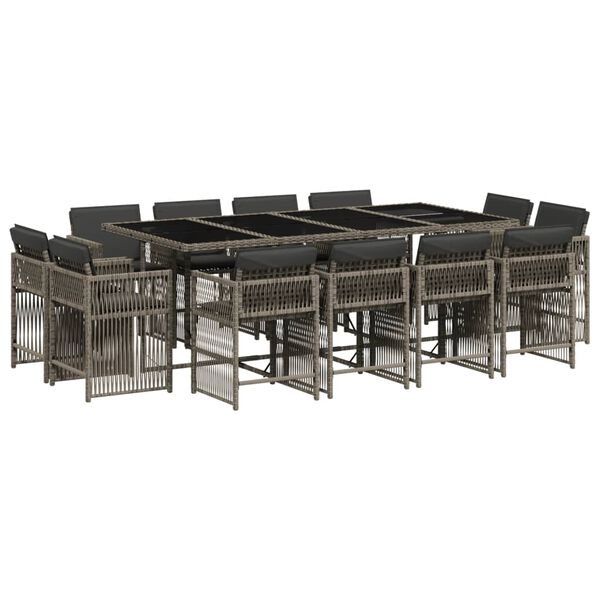 vidaXL 13-tlg. Garten-Essgruppe mit Kissen Grau Poly Rattan