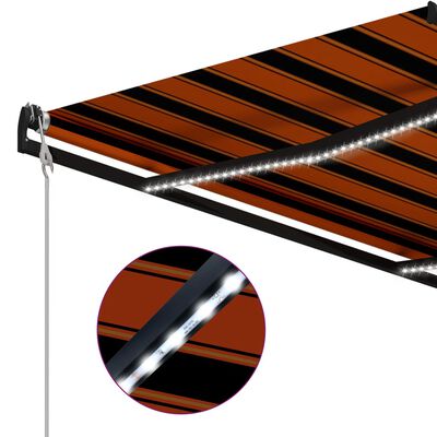 vidaXL Einziehbare Markise mit Windsensor & LED 600x300cm Orange Braun