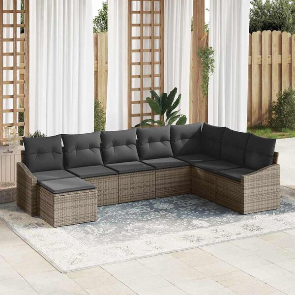 vidaXL Gartensofa-set mit Kissen mit Speicher 8 pcs Grau Poly-Rattan