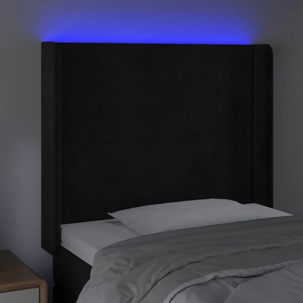 vidaXL LED Kopfteil Schwarz 103x16x118/128 cm Samt