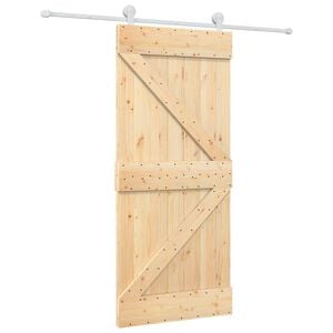 vidaXL Schiebet&uuml;r Nat&uuml;rlich und Wei&szlig; 90 x 210 cm Massives Kiefernholz