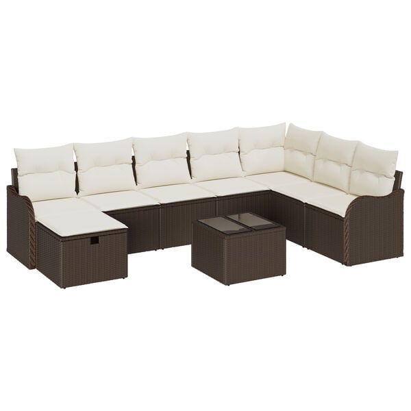 vidaXL Sofa Set mit Kissen 9 pcs Braun und Creme Poly-Rattan