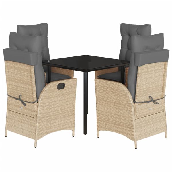 vidaXL 5-tlg. Garten-Essgruppe mit Kissen Beige Poly Rattan
