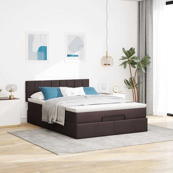 vidaXL Ottoman-Bett mit Matratze & LEDs Dunkelbraun 140x200 cm Stoff