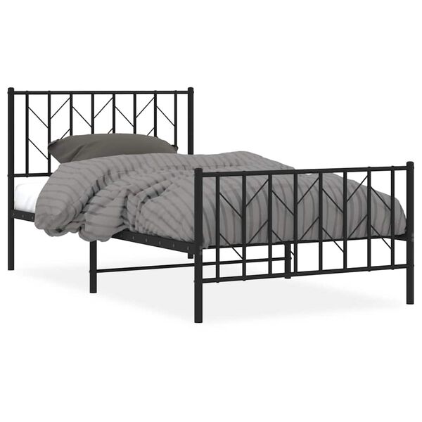 vidaXL Bettgestell mit Kopf- und Fu&szlig;teil Metall Schwarz 100x200 cm
