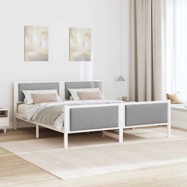 vidaXL Bettrahmen mit Kopfteil Hellgrau 200 x 200 cm Stoff