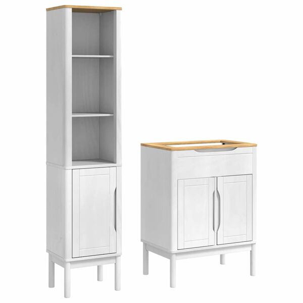 vidaXL Badezimmerm&ouml;bel-Set mit T&uuml;r FLORO 2 pcs Wei&szlig; Massivholz Kiefer