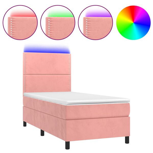 vidaXL Boxspringbett mit Matratze & LED Rosa 90x200 cm Samt
