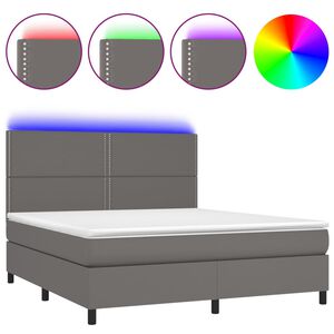vidaXL Boxspringbett mit Matratze & LED Grau 180x200 cm Kunstleder