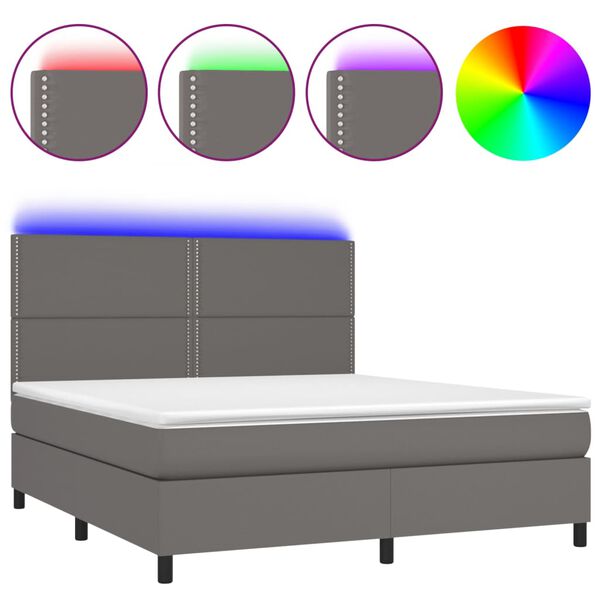 vidaXL Boxspringbett mit Matratze & LED Grau 180x200 cm Kunstleder