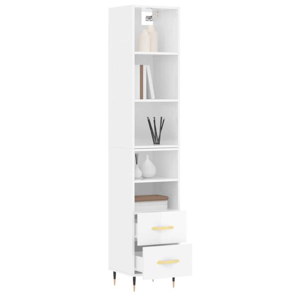 vidaXL Highboard Hochglanz-Wei&szlig; 34,5x34x180 cm Holzwerkstoff