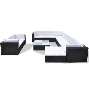 vidaXL 10-tlg. Garten-Lounge-Set mit Auflagen Poly Rattan Schwarz