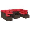 vidaXL Gartensofa-set 10 Stk. Braun und Rot Poly-Rattan