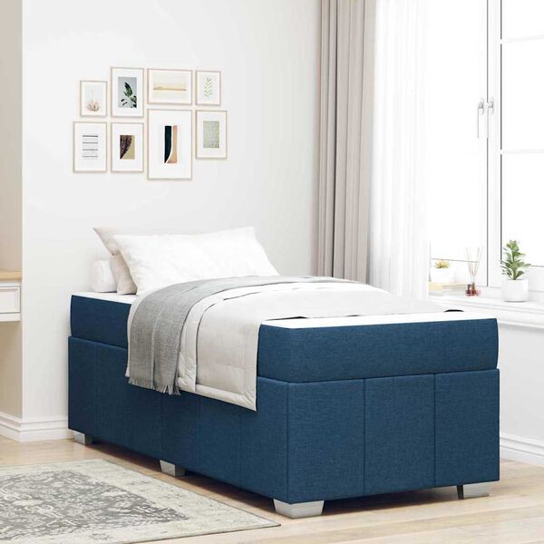 vidaXL Bettrahmen mit Matratze Blau 100 x 200 cm Stoff