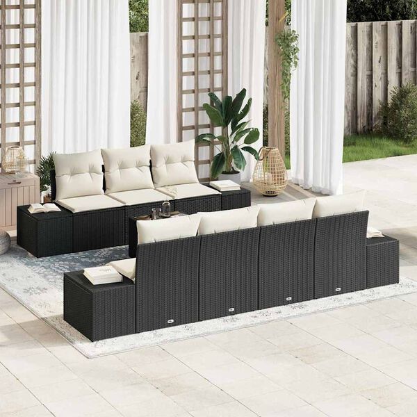 vidaXL Garten-Sofa-Set mit Kissen 8 pcs Schwarz und Creme Poly-Rattan