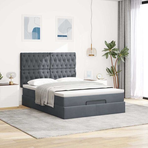 vidaXL Ottoman-Bett mit Matratzen Dunkelgrau 140x200 cm Samt