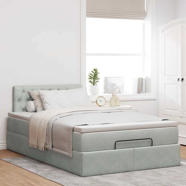 vidaXL Ottomanische Bett mit Matratze Hellgrau 120x190 cm Samt
