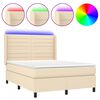 vidaXL Boxspringbett mit Matratze & LED Creme 140x190 cm Stoff