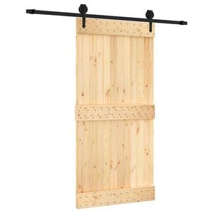 vidaXL Schiebet&uuml;r Nat&uuml;rlich und Schwarz 100 x 210 cm Massivkiefer