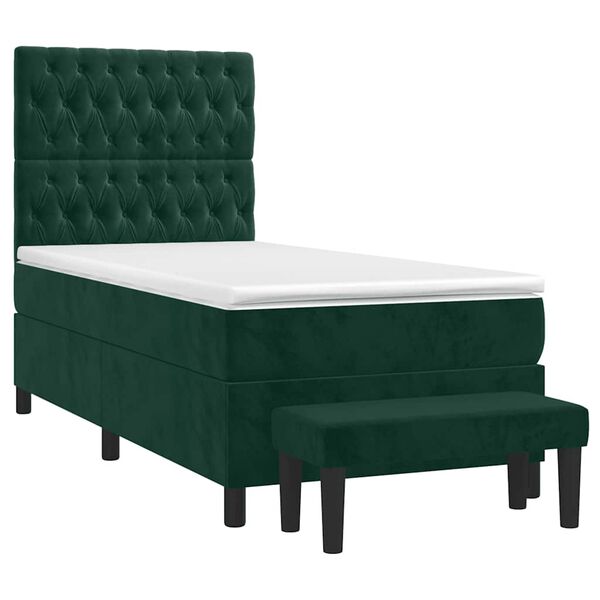 vidaXL Boxspringbett mit Matratze Dunkelgr&uuml;n 100x200 cm Samt
