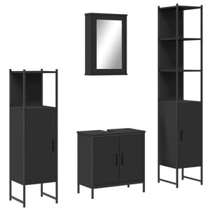 vidaXL 4-tlg. Badm&ouml;bel-Set Schwarz Holzwerkstoff
