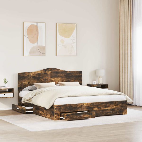 vidaXL Bettrahmen Ger&auml;ucherte Eiche 200 x 200 cm Holzwerkstoff